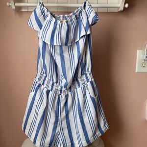 Blue and white striped sleeveless romper sz small